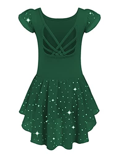 Arshiner Shiny Ruffle Sleeve Ballet Leotard with Skirt Dance Dresses