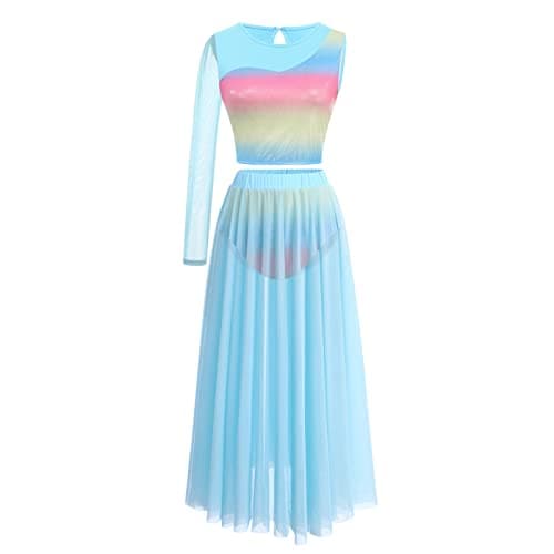 Lyrical Dance Costume for Women: Asymmetrical Top and Flowy Skirt 2PCS Outfit
