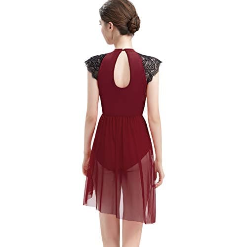 Elegant Asymmetrical Dance Dress for Women - Lace Cap Sleeve Tulle Leotard XS-XL
