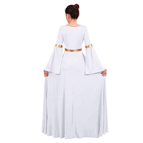 IDOPIP Women's Metallic Bell Sleeve Praise Dance Dress