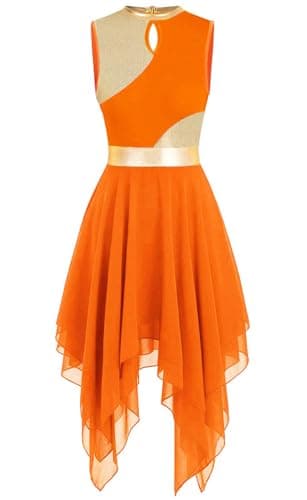 ELLYDOOR Gold Color Block Sleeveless Flowy Skirt Dance Tunic Costumes
