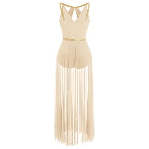 Women's Lace Sleeveless Lyrical Dance Costume with Sheer Long Wrap Skirt - 2pcs Set