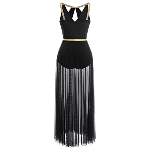 Lyrical Dance Costume for Women: Lace Leotard with Flowy Wrap Skirt