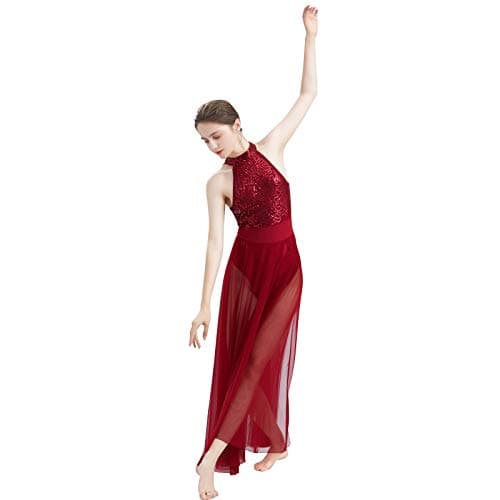 Lyrical Dance Dress for Women with Sequins and Mesh Tulle Skirt