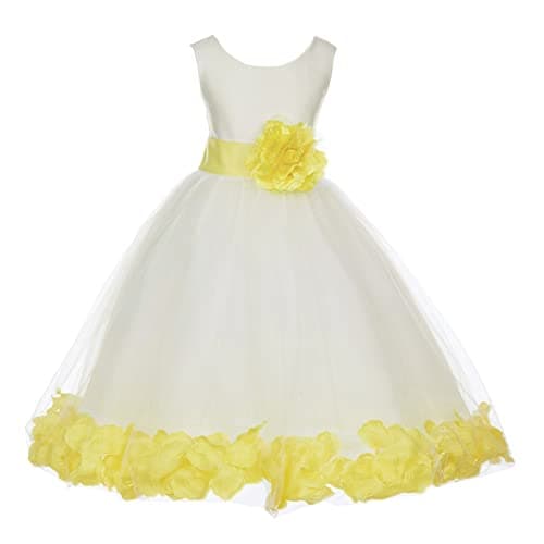 ekidsbridal White Floral Rose Petals Flower Girl Dress