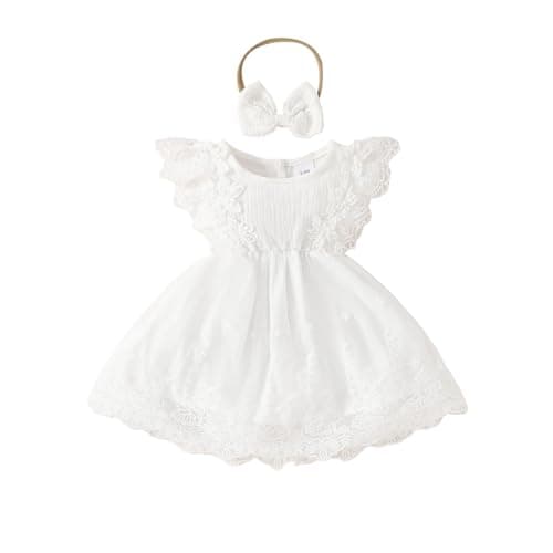 Aiwpstoin Boho Floral Lace Baby Girl Dress with Headband