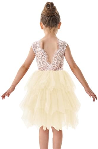 2Bunnies Girl Peony Lace Back Tiered Tutu Party Dress
