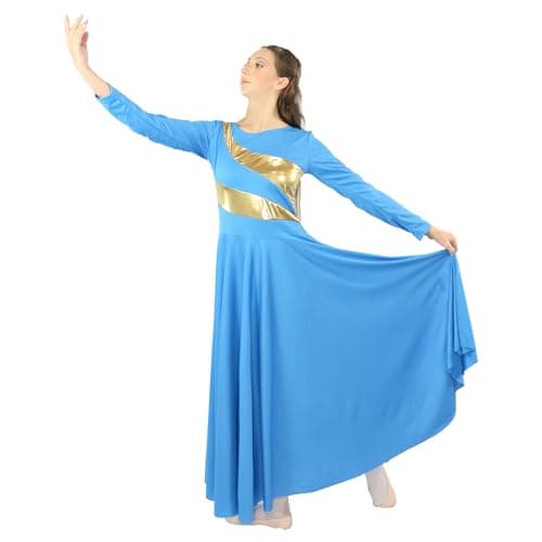 Danzcue Womens Metallic Bicolor Full Length Worship Dance Dress