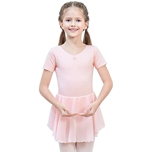 Soudittur Girls Cotton Short Sleeve Ballet Leotard with Skirt 3-11 Years