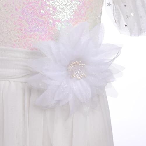 IBAKOM Chiffon Sequin Off-Shoulder Ballet Dress for Girl