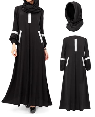 DAZCOS Women's Modest Abaya Dress with Hijab Long Sleeve Arabian Robe