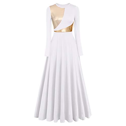 Metallic Color Block Long Sleeve Praise Dance Dresses for Women