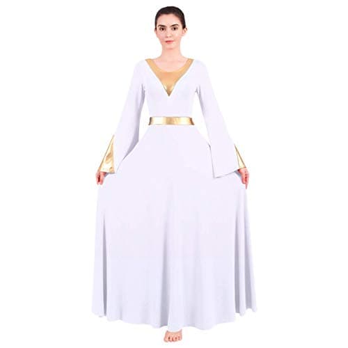 OwlFay Women's Metallic Color Block Liturgical Dance Dress with Bell Sleeve