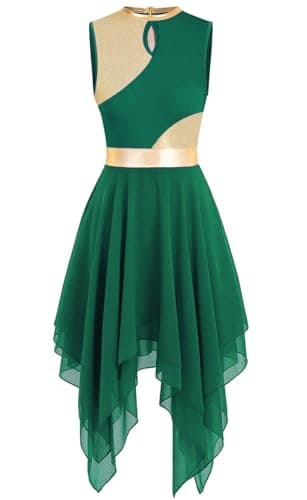 ELLYDOOR Gold Color Block Sleeveless Flowy Skirt Dance Tunic Costumes
