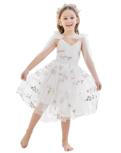 LalaMira Floral Embroidered Toddler Girls Wedding Dress Tulle Photo Shoot