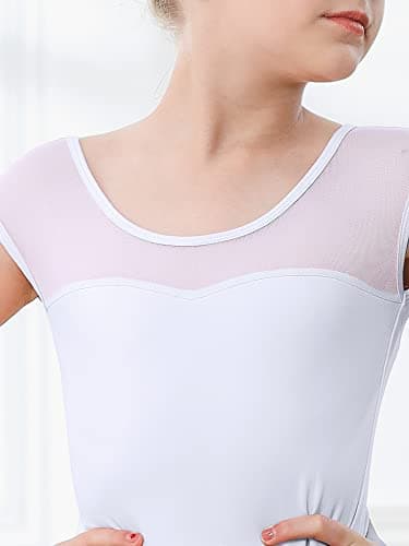Black Mesh Short Sleeve Leotard for Girls' Ballet & Gymnastics