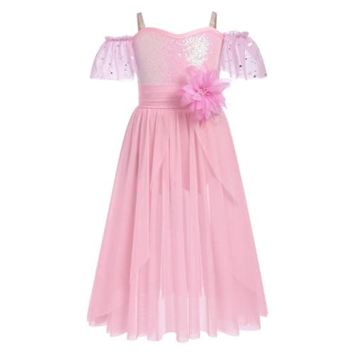 IBAKOM Chiffon Sequin Off-Shoulder Ballet Dress for Girl