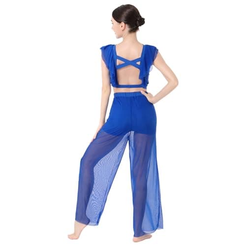 IBAKOM Women's Lyrical Dance 2PCS Chiffon Crop Top & Shorts Outfits