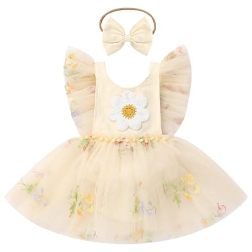 ODASDO Infant Strawberry Flower Sleeve Princess Romper for 1st Birthday Cake Smash