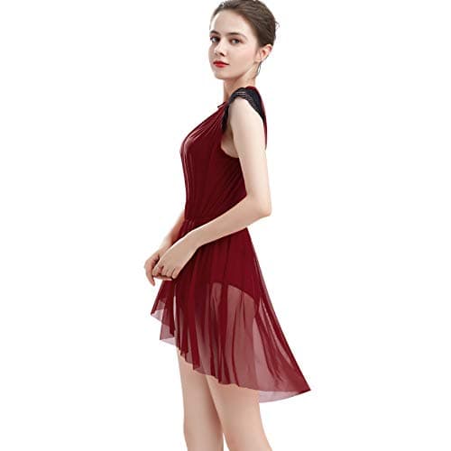 Elegant Asymmetrical Dance Dress for Women - Lace Cap Sleeve Tulle Leotard XS-XL