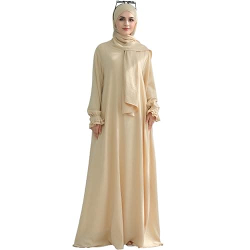 Women's Middle Eastern Arabian Robe Modest Dress with Lace Sleeve Hijab Scarf