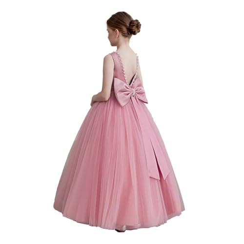 KAQININI Kids' Satin Tulle Maxi Wedding Dress for Flower Girls & Bridesmaids