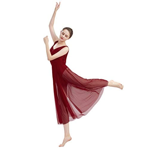 Contemporary Dance Costume for Women - V-Neck Backless Leotard with Tulle Skirt