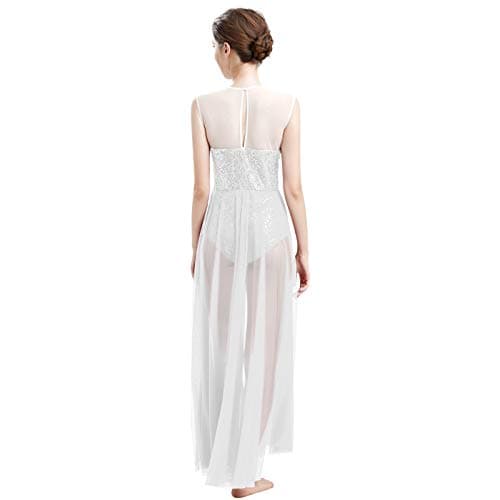 ODASDO Modern Lyrical Dance Dress with Sequins Tank Tulle Maxi Overlay