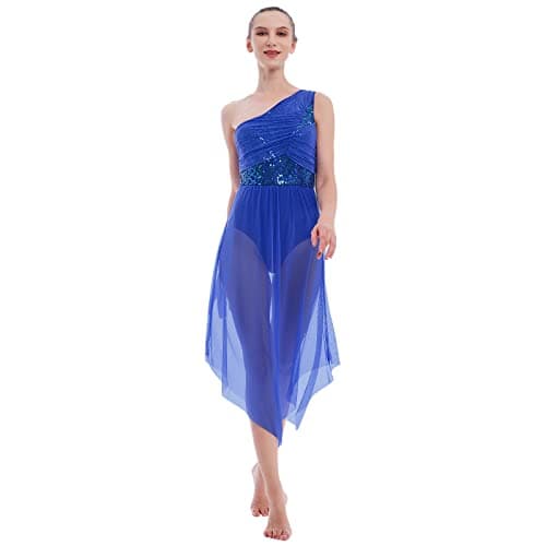 ODASDO Women's Modern Lyrical Dance Costume with Sequin Mesh Tulle