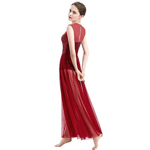 Women's Lyrical Dance Dress for Modern Contemporary Dance with Sequins Tank Leotard and Tulle Maxi Overlay