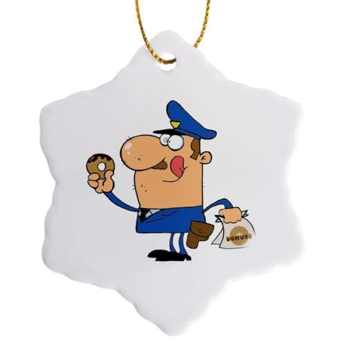 Funny Cop Eating Donuts Snowflake Ornament for Police Officers