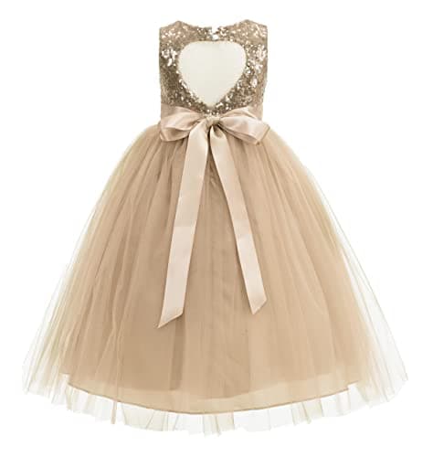 ekidsbridal Heart Cutout Sequin Flower Girl Dress