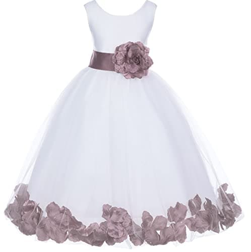 ekidsbridal White Floral Rose Petals Flower Girl Dress