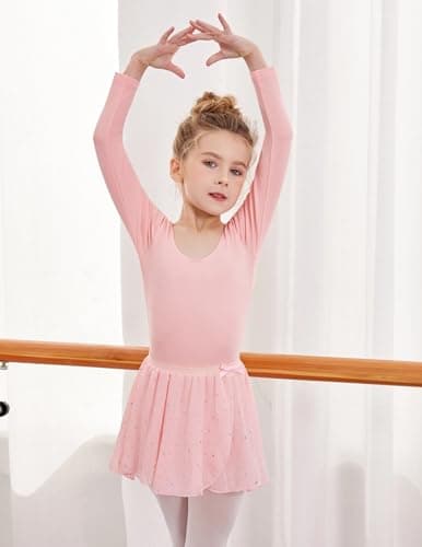 Zaclotre Girls' Long Sleeve Shiny Ballet Leotard Dance Outfit for 3-11Y