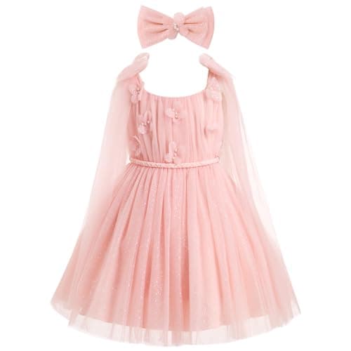 ODOLDI Baby Flower Girl Sleeveless Spaghetti Straps Floral Embroidered Toddler Party Dress