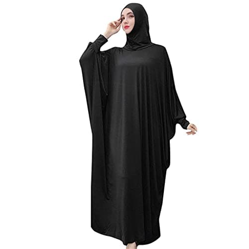 Alilyol Women's Solid Color Muslim Pray Dress Abaya Kaftan with Hijab
