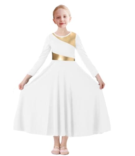 ORIDOOR Girls' Metallic Gold Liturgical Dance Dress for Worship