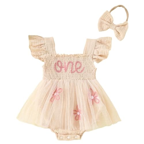 BOEBNOZCV Baby Girl 1st Birthday Ruffled Tulle Romper Long Sleeve Dress