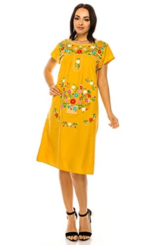Unik Women's Embroidered Mexican Bohemian Long Casual Dress