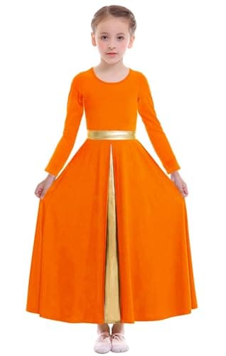 Z&X Girls Liturgical Dance Dress Wide Swing Skirt Long Sleeve Worshiprobe