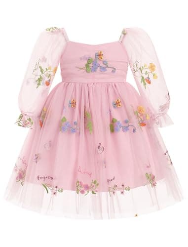ODASDO Girls' Square Neck Mesh Long Sleeve Tutu Dress for Special Occasions