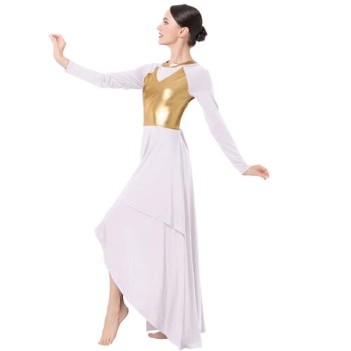 ODASDO Women's Lyrical Dance Costume Maxi Gown Asymmetric Hem Pleated