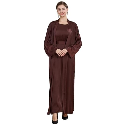 Lenmipot Women's Silk Abaya Dress Twin Set Maxi Kaftan Jilbab Eidsrobe