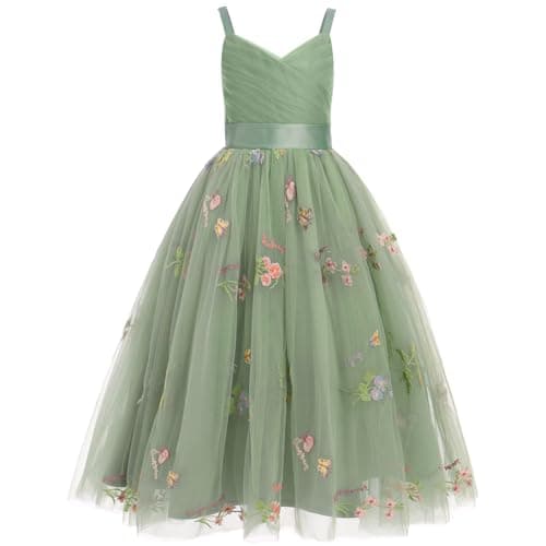 Flower Girls Spaghetti Strap Tulle Maxi Dress
