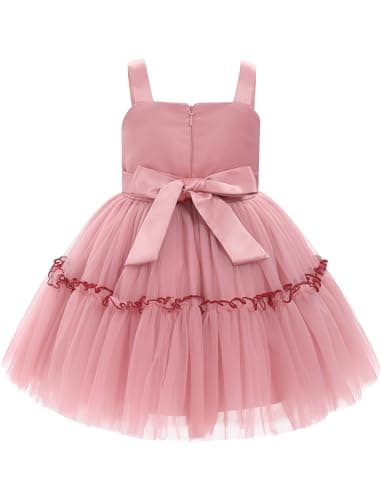 ODASDO Toddler Girls Bowknot Spaghetti Straps Tutu Tulle Birthday Dresses
