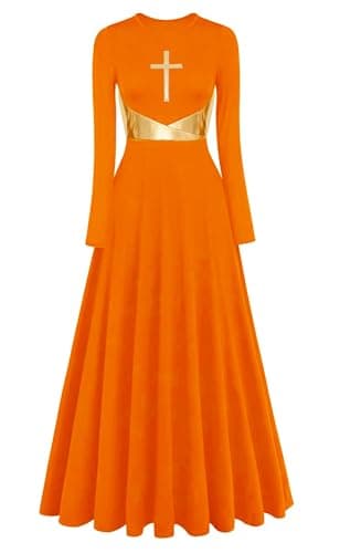 ELLYDOOR Womens Metallic Cross Worship Dance Dress Full Length Liturgical Robe