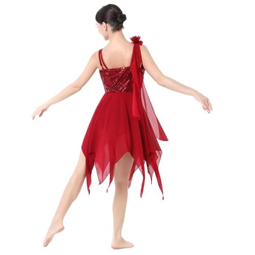 ODASDO Women's Modern Lyrical Dance Costumes - Sequin Chiffon Handkerchief Dress