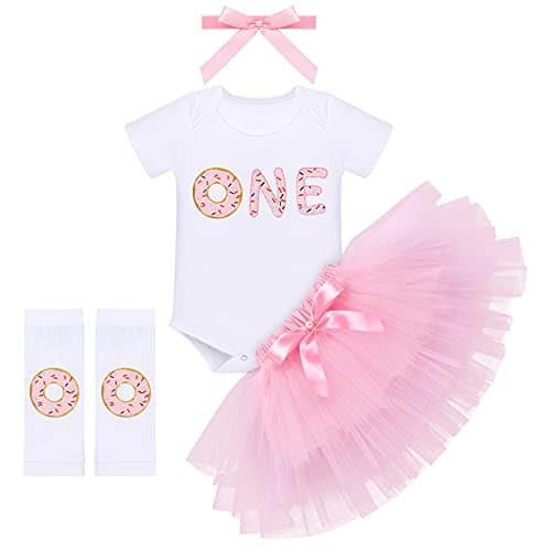 Baby Girl's Donut Birthday Cake Smash Outfit 4pcs Set