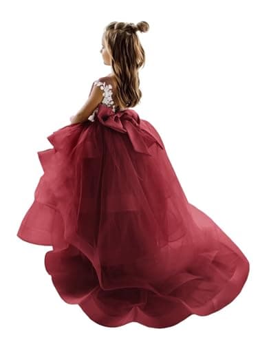 Zikusel Lace Applique Flower Girl Tiered Tulle Wedding Dress