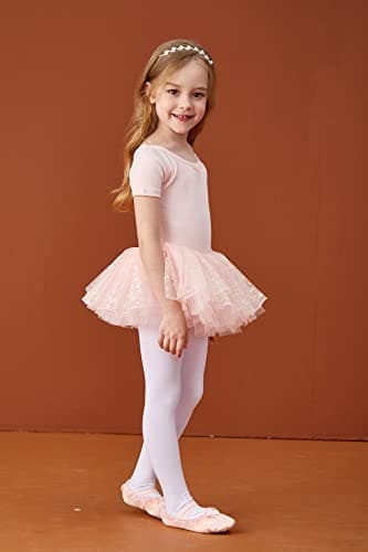 MdnMd Fly Short Sleeve Lace Dance Tutu for Toddler Girls